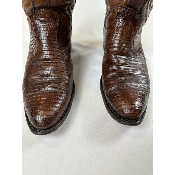 Dan Post Teju Exotic‎ Lizard Leather Western Brown Boots Mens Cowboy Vtg Sz 10D - Picture 3 of 12